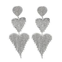 Brass Tassel Earring Heart plated for woman & with rhinestone nickel lead & cadmium free Sold By Pair