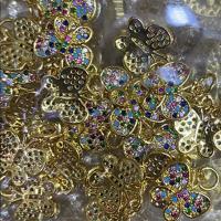 Befestigter Zirkonia Messing Anhänger, Schmetterling, goldfarben plattiert, Micro pave Zirkonia, 13mm, 200PCs/Menge, verkauft von Menge