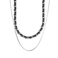 Титановые стали ожерелье, титан, с Искусственная кожа, Двойной слой & Мужская, оригинальный цвет, длина:Приблизительно 15.74 дюймовый, продается PC