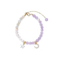améthyste bracelet, avec Moonstone & perle d'eau douce cultivée, Placage de couleur d'or, pour femme, violet, Longueur:Environ 5.51 pouce, Vendu par PC