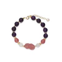 Strawberry Quartz Bracelet, with Moonstone & Tibetan Style bead & Amethyst, gold color plated, for woman, more colors for choice, Length:Approx 5.51 Inch, Sold By PC