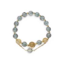 Quartz Phantom Vert bracelet, avec quartz rutile & acier inoxydable, Placage de couleur d'or, pavé de micro zircon & pour femme, vert, Longueur:Environ 5.51 pouce, Vendu par PC