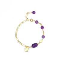 laiton bracelet, avec améthyste, Placage de couleur d'or, pour femme, violet, Longueur:Environ 5.9 pouce, Vendu par PC