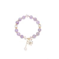 Amethyst Bracelet, with Freshwater Pearl & Brass, gold color plated, for woman & with rhinestone, purple, Length:Approx 5.51 Inch, Sold By PC
