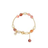 Rutilated Quartz Bracelet, with Moonstone & Brass, gold color plated, micro pave cubic zirconia & for woman, multi-colored, Sold By PC