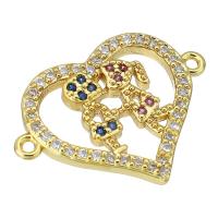 Cubic Zirconia Micro Pave Brass Connector, Heart, gold color plated, micro pave cubic zirconia & hollow, 21x15x2mm, Hole:Approx 1mm, Sold By PC
