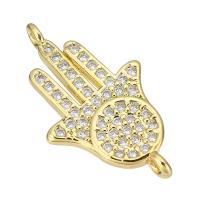 Cubic Zirconia Micro Pave Brass Connector, Hand, gold color plated, micro pave cubic zirconia & hollow, 12x22x3mm, Hole:Approx 1mm, Sold By PC