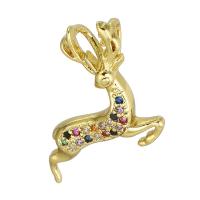 Cubic Zirconia Micro Pave Brass Pendant, Deer, gold color plated, micro pave cubic zirconia & double-hole, 19x21x5mm, Hole:Approx 2mm, Sold By PC