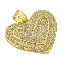Cubic Zirconia Micro Pave Brass Pendant, Heart, gold color plated, micro pave cubic zirconia, 19x17x4mm, Hole:Approx 2mm, Sold By PC