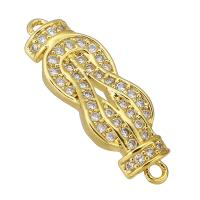 Cubic Zirconia Micro Pave Brass Connector, gold color plated, micro pave cubic zirconia, 22x7x2mm, Hole:Approx 1mm, Sold By PC