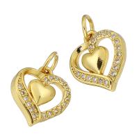 Cubic Zirconia Micro Pave Brass Pendant, Heart, gold color plated, micro pave cubic zirconia & hollow, 11x13x2mm, Hole:Approx 3mm, Sold By PC
