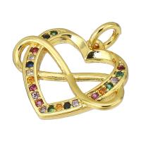 Cubic Zirconia Micro Pave Brass Pendant, Heart, gold color plated, micro pave cubic zirconia & hollow, 16x13x1.50mm, Hole:Approx 2mm, Sold By PC