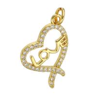 Cubic Zirconia Micro Pave Brass Pendant, Heart, gold color plated, micro pave cubic zirconia & hollow, 18x21x2mm, Hole:Approx 2mm, Sold By PC