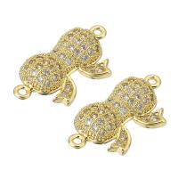 Cubic Zirconia Micro Pave Brass Connector, Bowknot, gold color plated, micro pave cubic zirconia, 19x10x3mm, Hole:Approx 1mm, Sold By PC