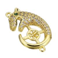 Cubic Zirconia Micro Pave Brass Connector Mouse gold color plated micro pave cubic zirconia Approx 0.5mm Sold By PC
