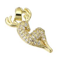 Cubic Zirconia Micro Pave Brass Pendant, Deer, gold color plated, micro pave cubic zirconia & hollow, 10x21x3.50mm, Hole:Approx 3mm, Sold By PC