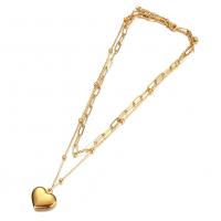 Stainless Steel Jewelry Necklace, Heart, plated, Double Layer & fashion jewelry & for woman, more colors for choice, Length:Approx 17.72 Inch, Sold By PC