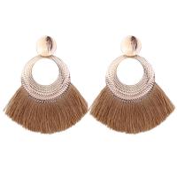 Fashion Fringe Earrings, Tibetan Style, with Polyester Yarns, plated, fashion jewelry & for woman, more colors for choice, 95mm, Sold By Pair