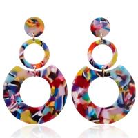Boucle d'oreille bijoux acrylique, alliage de zinc, avec Feuille d'acétate, bijoux de mode & pour femme, plus de couleurs à choisir, 60x35mm, Vendu par paire
