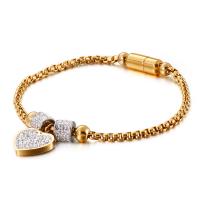 Bracelet d'acier titane, avec Aimant, coeur, Placage, pour femme & avec strass, plus de couleurs à choisir, 15x16mm, Longueur:Environ 7.87 pouce, Vendu par PC
