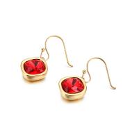 Titanium Steel Drop Earring with Glass Square gold color plated for woman & faceted 13mm Sold By Pair