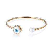 Titanium Steel Cuff Bangle, with Shell Pearl & Resin, plated, evil eye pattern & for woman, more colors for choice, 13mm, Inner Diameter:Approx 55mm, Sold By PC