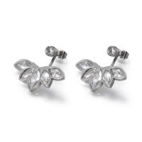 Titanium Steel Stud Earring with Cubic Zirconia Flower plated for woman & faceted Sold By Pair