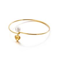 Titanium Steel Cuff Bangle, with Shell Pearl, Heart, plated, for woman, more colors for choice, 8mm,8x9mm, Inner Diameter:Approx 60mm, Sold By PC