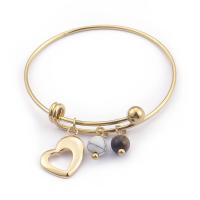 Stainless Steel Bangle with Howlite & Tiger Eye Heart plated for woman 20mm 8mm Inner Approx 68mm Sold By PC