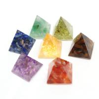 Resin Pyramid Decoration, with Gemstone, Pyramidal, epoxy gel, mixed colors, 20x20x20mm, Approx 7PCs/Set, Sold By Set