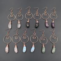 Natural Gemstone Earrings, Natural Stone, with Iron, iron earring hook, Eggplant, rose gold color plated, different materials for choice & for woman, more colors for choice, 25x85mm, Sold By Pair