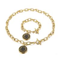 Titanium Steel Jewelry Set bracelet & necklace Round plated for woman 25mm Length 7.87 Inch 19.69 Inch Sold By Set