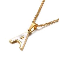 Titanium Steel Necklace, with Shell, Alphabet Letter, gold color plated, letters are from A to Z & for woman, more colors for choice, 13x18mm, Length:Approx 17.72 Inch, Sold By PC
