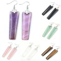 Natural Gemstone Earrings, Natural Stone, with Iron, iron earring hook, Trapezium, platinum color plated, different materials for choice & for woman, more colors for choice, 15x70mm, Sold By Pair