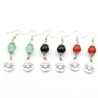 Natural Gemstone Earrings, Natural Stone, with Iron & Tibetan Style, platinum color plated, vintage & different materials for choice & for woman, more colors for choice, 17x56mm, Sold By Pair