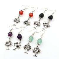 Natural Gemstone Earrings Natural Stone with Iron & Zinc Alloy Tree platinum color plated vintage & for woman Sold By Pair