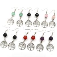 Natural Gemstone Earrings, Natural Stone, with Iron & Tibetan Style, Tree, platinum color plated, vintage & different materials for choice & for woman, more colors for choice, 19x56mm, Sold By Pair
