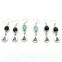 Natural Gemstone Earrings, Natural Stone, with Iron & Tibetan Style, plated, vintage & different materials for choice & for woman, more colors for choice, 17x56mm, Sold By Pair