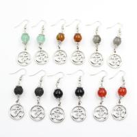 Natural Gemstone Earrings, Natural Stone, with Iron & Tibetan Style, platinum color plated, vintage & different materials for choice & for woman, more colors for choice, 17x56mm, Sold By Pair