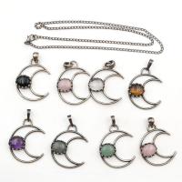 Gemstone šperky náhrdelník, Přírodní kámen, s Železo, Měsíc, Vintage & různé materiály pro výběr & unisex & dutý, více barev na výběr, 30x39mm, Délka Cca 19.69 inch, Prodáno By PC
