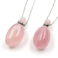 Rose Quartz Perfume Bottle Necklace with Iron Oval silver color plated for woman pink Length Approx 19.69 Inch Sold By PC