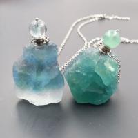 Green Fluorite Perfume Bottle Necklace with Iron silver color plated for woman green Length Approx 19.69 Inch Sold By PC