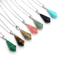 Natural Gemstone Necklace, with Brass, with 1.97 extender chain, silver color plated, fashion jewelry & different materials for choice, more colors for choice, 14x27mm, Length:15.75 Inch, Sold By PC