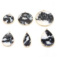 Gemstone Pendants Jewelry, Natural Stone, with Tibetan Style, gold color plated, different size for choice & different styles for choice, white and black, 20-55mm, Sold By PC