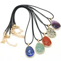 Natural Gemstone Necklace, with Korean Waxed Cord & Brass, with 1.97 extender chain, gold color plated, fashion jewelry & different materials for choice & faceted, more colors for choice, 23x34mm, Length:15.75 Inch, Sold By PC