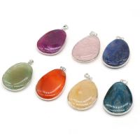 Dragon Veins Agate Pendant, with Brass, Teardrop, silver color plated, fashion jewelry, more colors for choice, 28x42-30x45mm, Sold By PC