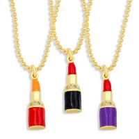 Cubic Zircon Micro Pave Brass Necklace Lipstick gold color plated micro pave cubic zirconia & enamel nickel lead & cadmium free Length 17.13 Inch Sold By PC