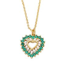 Cubic Zircon Micro Pave Brass Necklace with 1.97 extender chain Heart gold color plated micro pave cubic zirconia nickel lead & cadmium free Length 17.72 Inch Sold By PC