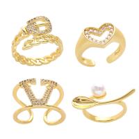 Brass Cuff Finger Ring gold color plated & micro pave cubic zirconia golden nickel lead & cadmium free 12mm Sold By PC