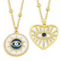 Evil Eye Jewelry Necklace, Brass, with Resin, with 1.97 extender chain, gold color plated, different styles for choice & micro pave cubic zirconia & enamel, golden, nickel, lead & cadmium free, 24x22mm, Length:17.72 Inch, Sold By PC